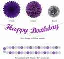 Purple Silver Birthday Party-Decorations Paper-Flowers - 14pcs Happy Banner Lavender Lanterns Tissue Pom Poms,Lilac Streamers Garland Fans,Women Girls Adult Kids Office Hanging Supplies Decor Hugfond by CozyNest Decor