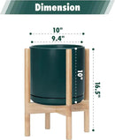 D'vine Dev Ceramic Planter with Natural Stand - 10 Inch Modern Round Flower Pot with Wood Planter Holder, Teal, 55-B-K-4 by GreenHaven Gardens