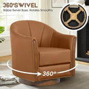 360° Swivel Accent Chair, Modern Leather Barrel Club Chair with Leather Upholstery and Sturdy Wood Base, Comfortable Armchair for Living Room, Bedroom, Reading Nook, Brown by CozyNest Decor