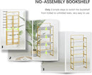 4NM No Assembly Foldable Bookshelf, 4-Shelf Collapsible Bookcase Storage for Small Spaces, 54" H, White and Golden by CozyNest Decor