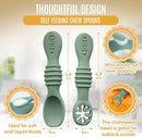 4pc Silicone Baby Spoons Self Feeding Baby Utensils 6-12 Months - 3 Baby Spoon - 1 Baby Fork - Toddler Cutlery Set - BPA Free, Dishwasher Safe - Baby Eating Essentials (Green/Yellow) - Small by TinyTreasures Baby Boutique