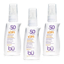BU SPF 50 Kids Sunscreen Spray for Face and Body, Non Aerosol Spray, Fragrance Free, Clear, Non Greasy, Water Resistant, Fragrance Free 1 oz (3 Pack) by TinyTreasures Baby Boutique