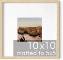 HAUS AND HUES Solid Oak 10”x10” Picture Frame Matted to 5”x5” - 10x10 Wood Frame for Wall, Square Frame with Mat, 10x10 Art Frame, 10x10 Square Photo Frame, Natural Wood Frames (Beige Oak Frame) by CozyNest Decor