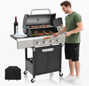 4-Burner Propane Gas BBQ Grill with Side Burner, Porcelain-Enameled Cast Iron Grates and Grills Cover, 51,000 BTU Stainless Steel Grill for Outdoor Camping Barbecue Grilling Backyard Cooking by GreenHaven Gardens