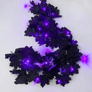 RECUTMS Halloween Maple Leaf Garland with Purple Lights - Black Artificial Leaves Decor for Home Mantle, Stairs, Indoor/Outdoor - 2 Pack by CozyNest Decor