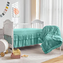 Tufted Ruffle Crib Bedding Set 3 Pieces Baby Girls Boys Boho Quilted Comforter with Fitted Sheet and Bed Skirt - Cute Ruffled Shabby Chic Baby Bedding Soft Blanket Design Teal Blue by TinyTreasures Baby Boutique