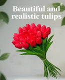 Artificial Tulips Flowers 15Pcs Faux PU Tulip Real Touch Tulip Fake Flowers Bouquets Arrangements for Mother's Day Easter Spring Flowers Gifts Home Table Décor by CozyNest Decor