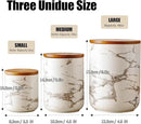 Ceramic Canister Set with Bamboo Airtight Lids, 3-Piece Kitchen Storage Jars (48oz, 30oz, 12oz) – White with Gold Marble Pattern, Glossy Finish, for Coffee, Sugar, Flour & More by CozyNest Decor