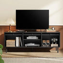 59 Inch TV Stand with Power Outlet for TVs up to 65 Inch, Entertainment Center with Storage, Mid-Century Modern TV Console, Adjustable Shelf & Sliding Doors, TV Stand for Living Room, Bedroom, Black by CozyNest Decor