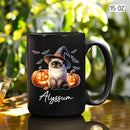 Customized Himalayan Wearing Witch Hat Mug with Name, Personalized Halloween Himalayan Ceramic Mug 11oz 15oz, Cat Pumpkins Black Coffee Cup, Halloween Cup Gift for Pet Lover Family Friend by TinyTreasures Baby Boutique