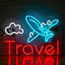Travel Neon Sign USB Airplane LED Light Up Sign for Wall Decor Dimmable 12.2 * 16.5 In Go To Tranel Neon Light for Airport Travel Agency Bedroom(Ice Blue Red White) by CozyNest Decor