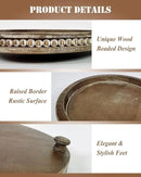 12 Inches Rustic Wooden Decorative Tray, Small Round Beaded Wood Tray for Kitchen Dinning Table Centerpiece Decor Entryway Living Room Home Decor, Brown by CozyNest Decor