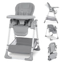 Kinder King Convertible Baby High Chair, Adjustable Feeding Chair for Babies and Toddlers with Removable Double Tray, Simple Compact Fold for Space-Saving, 2 Built-in Wheels, Easy to Clean, Gray by TinyTreasures Baby Boutique