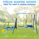 440lbs Kids Swing Set, 3-in-1 Outdoor Playground with Platform Swing, Belt Seat & 4ft Trampoline, Heavy Duty A-Frame Metal Stand & Safety Stakes, Backyard Playset for Toddlers 3-8 Years Old by TinyTreasures Baby Boutique
