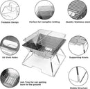 Odoland Folding Campfire Grill, 304 Stainless Steel Grate Barbeque Grill, Portable Camping Grill with Legs for Picnics, Backpacking, Outdoor with Carrying Bag and Kitchen Tongs by GreenHaven Gardens