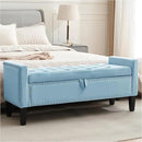 Storage Ottoman Bench, Velvet Upholstered Footstool for Bedroom and Living Room, Tufted Seat with Storage, Wooden Legs & Metal Rivets, Light Blue by CozyNest Decor