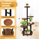 GEEBOBO 5 Tier Plant Stand With 4 Wheels, Metal Wood Tall Plant Stands For Indoor Plants Multiple, Corner Tiered Flower Plants Shelf Stand for Living Room Bedroom, Brown by GreenHaven Gardens