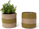 Jute Planter Basket-Woven Jute Rope Covers for Decorating Indoor/Outdoor Succulents, Small Plant Pots-Set of 2-Multi-Purpose Storage Bins 4.5 Inches - Modern Style Décor - Olive & Natural by GreenHaven Gardens