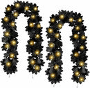 Joyhalo 2 Pack Halloween Garland with Lights, Black Maple Leaves Lighted Garland for Mantle, 5.7FT Light Up Leaf Autumn Vines Outdoor for Door Frame, Fireplace and Thanksgiving Fall Decor by CozyNest Decor