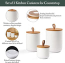 Ceramic Canisters Sets for Kitchen, Airtight Canister with Bamboo Lid, Ceramic Coffee Canister Kitchen Canisters for Countertop, Flour and Sugar Containers for Food Storage Jars, White, Set of 3 by CozyNest Decor