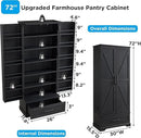 72" Farmhouse Kitchen Pantry Cabinet with Drawer, Tall Storage Cabinet with 2 Barn Doors and Shelves, Versatile Large Rustic Storage for Dining Room, Bathroom, Living Room, Black by CozyNest Decor
