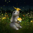 Solar Bunny Statues Light with Butterfly LED - Auto On/Off Weathproof Resin Garden Figurine Decor Gift for Pathway, Patio & Mom's Flower Bed (Warm Light) by CozyNest Decor