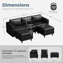 91.5" Faux Leather U Shaped Modular Sectional Sofa, 5 Seater Couch with Movable Ottoman Deep Seat and Storage Seat with Removable Cover for Living Room, Apartment - Black by CozyNest Decor