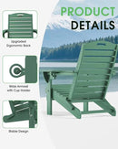 Adirondack Chairs Set of 2, Outdoor Fire Pit Chairs, HDPE All-Weather Adirondack Chairs with Cup Holder, Lawn Chair for Deck, Patio, Garden (Green)