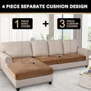 PrinceDeco Sectional Couch Covers 4 Pieces Couch Covers for Sofa Velvet Separate Couch Cover L Shape for Left/Right Chaise(3 Seater + 1 Chaise,Camel) by CozyNest Decor