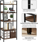 NUMENN Bookshelf, 5 Tier Bookshelves, Home Office Bookcase Shelf Storage Organizer, Free Standing Storage Shelving Unit for Bedroom, Living Room and Home Office, Dark Walnut by CozyNest Decor
