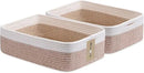 Large Shallow Organizing Baskets 15x11x5.1 Inches - Rope Woven Storage Bins for Bathroom, Shelves, Cube Closet, White Mixed Brown 2 Packs by CozyNest Decor