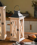 TIMRIS Large Wooden Candle Lanterns Decorative Set of 2, Rustic Farmhouse Whitewash Floor Lanterns, Indoor/Outdoor Hanging Lanterns for Home Decor (No Glass) by CozyNest Decor