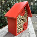 Mason Bee Houses Outdoor Wooden Bee Hotel for Garden and Yard Hand-Made Bamboo Bee Hive for Bees Butterflies and Ladybugs, Medium Size 8"x7.5"x5", Red by GreenHaven Gardens