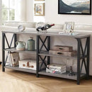 LVB Industrial Entryway Table, Farmhouse Rustic Console Table Behind Couch, Long Metal Wooden Sofa Table with Storage Shelf, Modern Foyer Hallway for Living Room Bedroom, Light Grey Oak, 63 in by CozyNest Decor