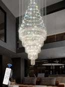 Flashing God D40''X H110'' High Ceiling Big Chandelier Crystal Raindrop Gold Chandeliers Staircase Large Chandelier Entrance Foyer High Ceiling Lighting Include 15 LED Bulbs Dimmable 2700K-4500K-6000K by CozyNest Decor