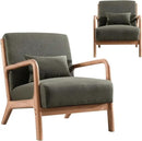 INZOY Mid-Century Modern Accent Chair Set of 2, Green Living Room Chairs with Waist Cushion, Upholstered Reading Armchair for Bedroom Sunroom by CozyNest Decor