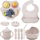 Baby Weaning Set - Silicone Toddler Feeding Set (10 Pcs) with Adjustable Bib, Suction Bowl, Plate, Fork, Spoon, Water & Snack Cup Kit - Baby Led Weaning Kit by TinyTreasures Baby Boutique
