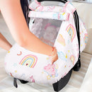 Baby Carseat Cover Girls, Pea Pod Unicorn Infant Car Seat Covers Canopy for Newborn with 2 Layers Windows of Breathable Mesh/Fabric, Lightweight Polyester/Minky Dot Backing, Snug Fit by TinyTreasures Baby Boutique