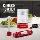 OVENTE Cordless Immersion Hand Blender, Rechargeable Handheld Portable Stick Mixer with 8 Mixing Speed Option, One-Touch Control and Stainless Steel Blades for Smoothies, Shakes or Soups, Red HR781R by TinyTreasures Baby Boutique
