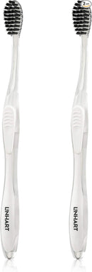 LINHART Extra Soft Toothbrush – Teeth Whitening Toothbrush with Multi Length Bristles, White with Black Bristles, 2 Pack by CozyNest Decor