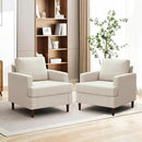 Mid-Century Accent Chair,Modern Linen Fabric Armchair for Living Room,Comfy Upholstered Reading Accent Chairs for Bedroom,Single Sofa Chair with Wood Legs (Beige, 2 Pack) by CozyNest Decor
