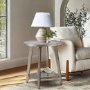 COSIEST 2-Tier End Table with Tempered Glass Top, Round MDF Side Table with Storage Shelf, Modern Wood Accent Table for Bedroom Living Room Home Office, Antique Silver by CozyNest Decor