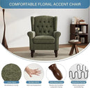 UIXE High Back Accent Chair, Upholstered Armchair in Fabric for Living Room, Retro Wingback Arm Chair Comfy Single Sofa Bedroom Reading Seat with Solid Wood Legs - Green by CozyNest Decor