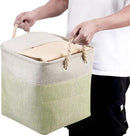i BKGOO 3Pack Large Foldable Storage Bins，Collapsible Sturdy Cationic Fabric Organizing Storage Basket Cube with Cotton Handles for Home Office Shelf Clothes Toys Beige-Green 13×13×13 inch by CozyNest Decor