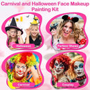 Professional Face Painting Kit for Kids and Adults – 54 Color Water Activated Cosplay Makeup Kit, Non-Toxic Body Paint with Stencils, Gems, Brushes– for Halloween FX, Bday Parties, School Event by TinyTreasures Baby Boutique
