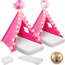 2 Pack Kids Teepee Tent with Mattress,Fitted Sheet,Light String,Washable Natural Cotton Toddler Play Tent for Girls Boys Indoor Outdoor Sleepover Slumber Birthday Party(Rose Red) by TinyTreasures Baby Boutique