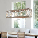 XINGQI Farmhouse Dining Room Chandeliers, Rectangle Vintage Hanging Lighting Fixtures, 4-Light Kitchen Island Lighting, Rustic Metal Chandelier Pendant Light, Antique Wood Grain XY082 by CozyNest Decor