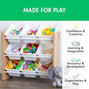 Humble Crew 9-Bin Toy Organizer – Journey Natural Wood with White Plastic Bins, 3-Tier Storage Solution for Kids' Playrooms and Nurseries by CozyNest Decor