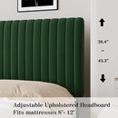 Full Size Bed Frame, Velvet Upholstered Platform Bed with Vertical Channel Tufted Headboard and Footboard, No Box Spring Required, Easy Assembly, Green by CozyNest Decor