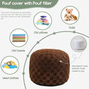 HIGOGOGO Round Stuffed Pouf Ottoman, Plaid Poufs with Foam Chunk Filling, Fluffy and Furry Pouf Foot Stool Storage Ottoman, 26 X 18 Floor Poufs Foot Rest for Living Room, Coffee by CozyNest Decor